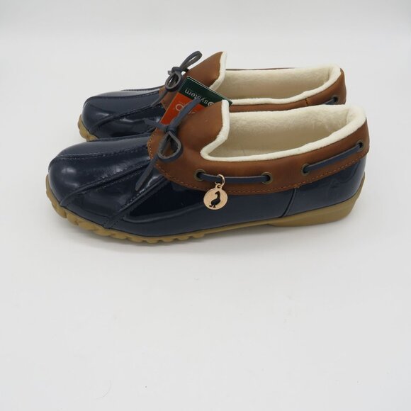 Sporto Womens Navy Brown Patent Faux Fur Lined Duck Shoes 6 NEW - Picture 3 of 8